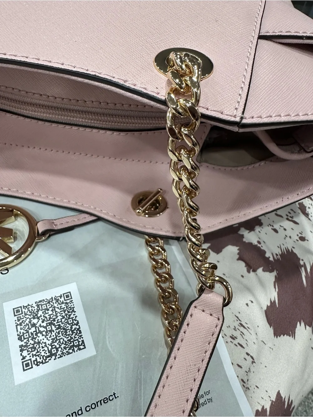 Michael Kors Blush Pink Leather Shoulder Tote with Gold Accent. COA